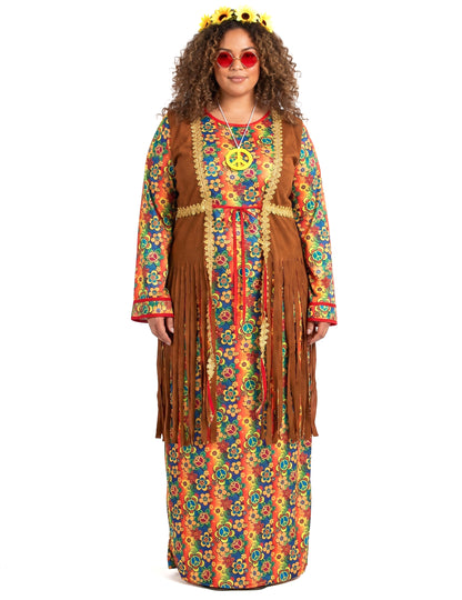 Lange hippiejurk met franjes voor dames grote maten