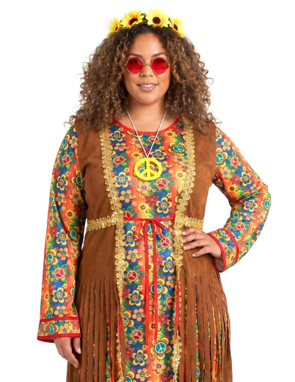 Lange hippiejurk met franjes voor dames grote maten