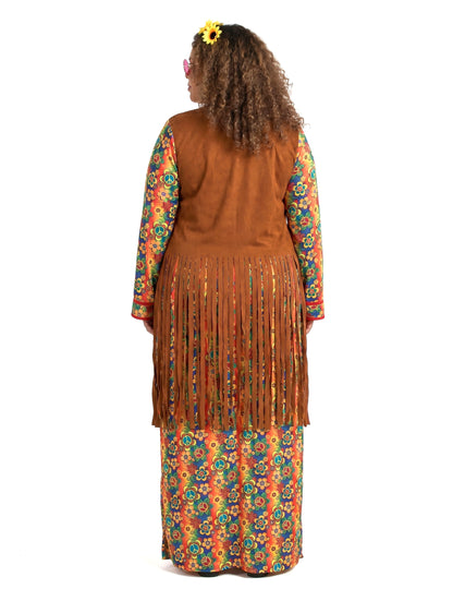 Lange hippiejurk met franjes voor dames grote maten