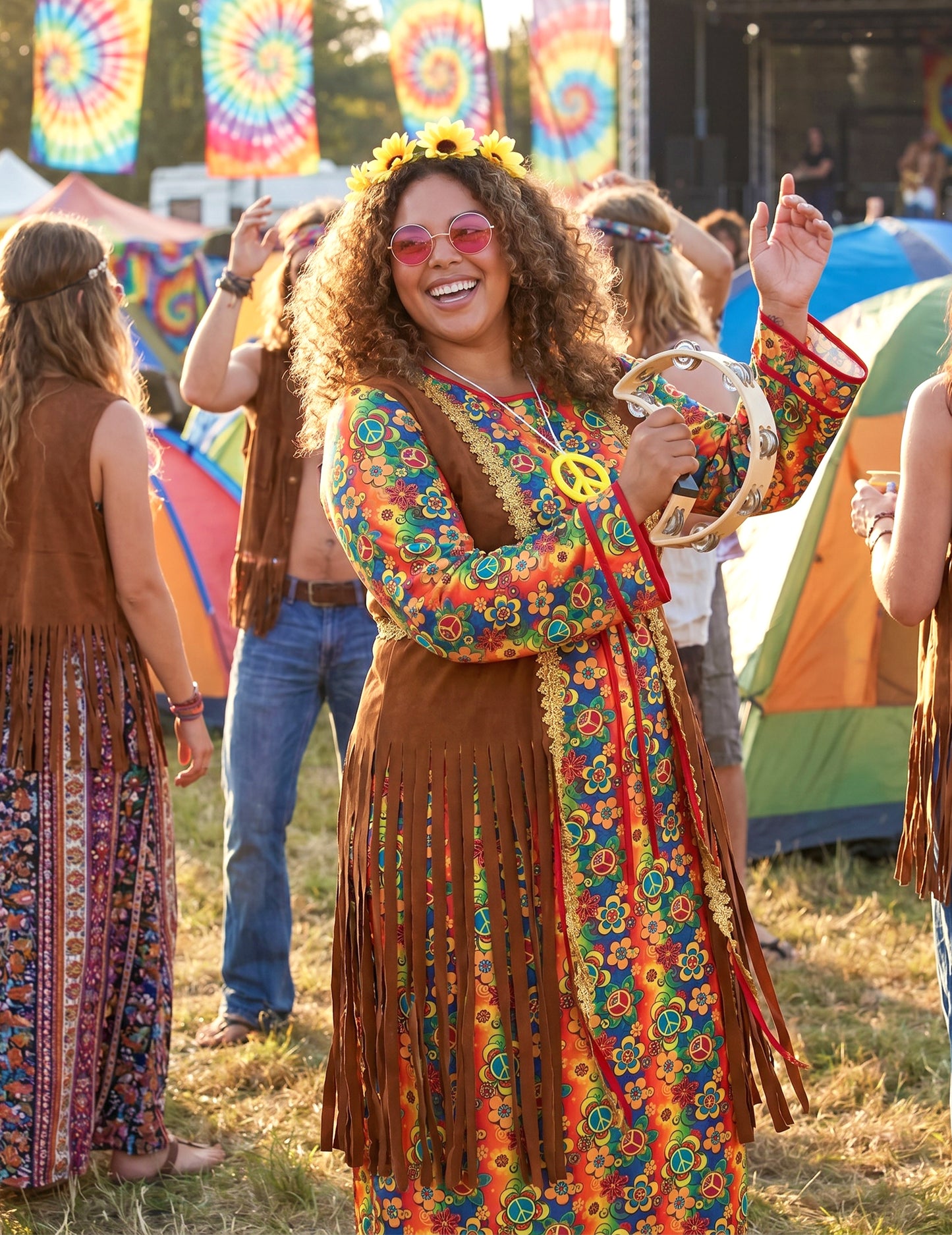 Lange hippiejurk met franjes voor dames grote maten