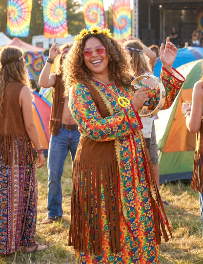 Lange hippiejurk met franjes voor dames grote maten