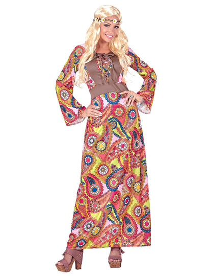 Déguisement robe longue hippie multicolore femme