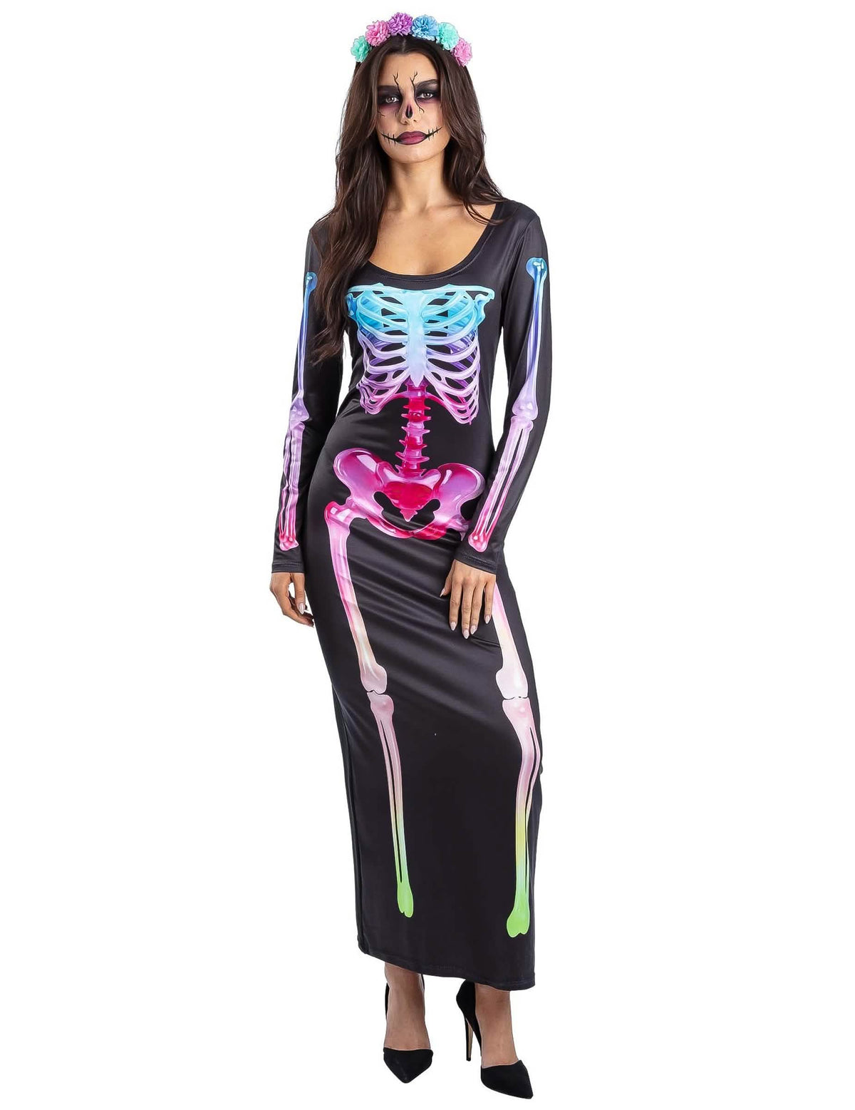Regenboog skelet jurk dames kostuum