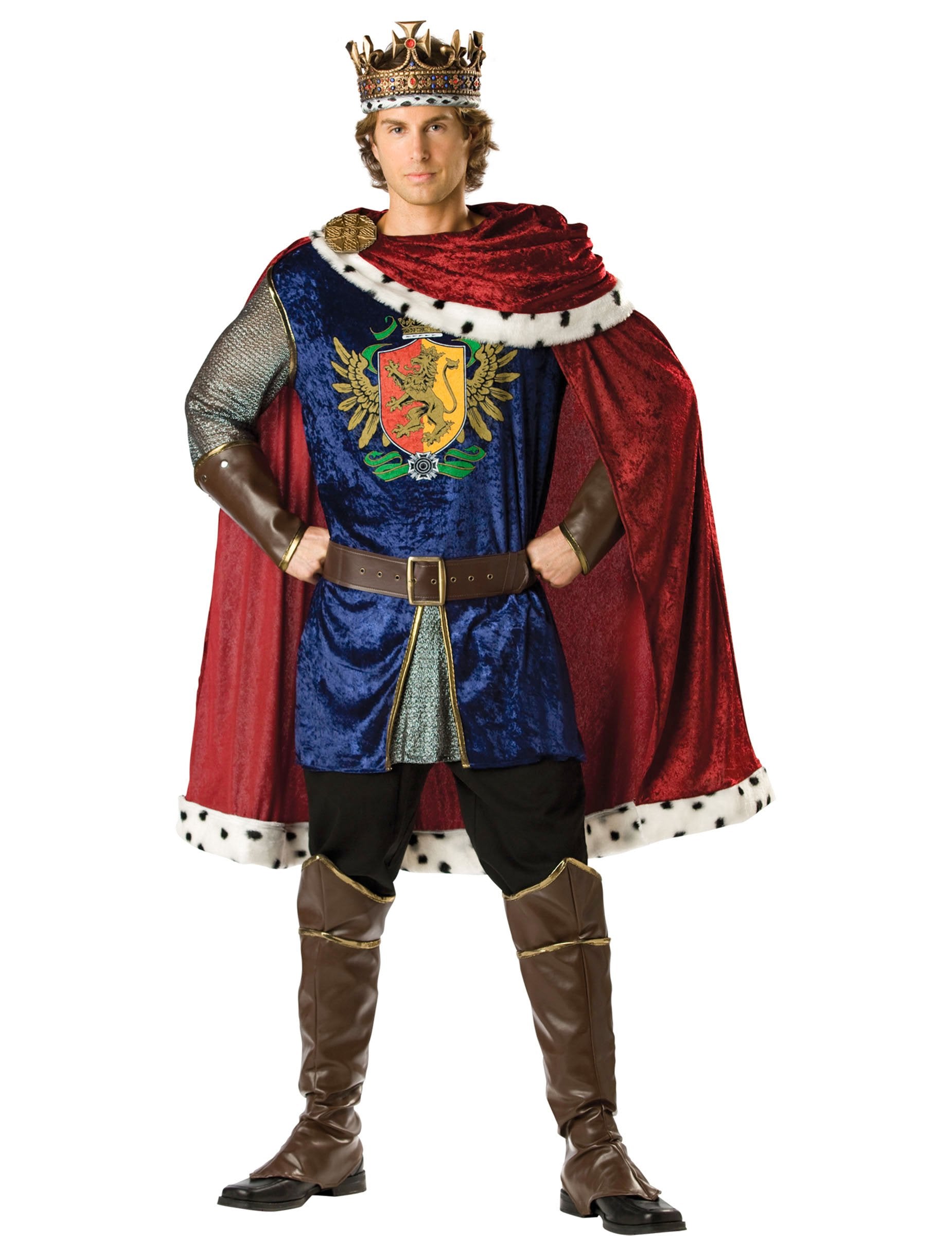 Déguisement de Roi pour homme luxe bleu et rouge avec cape et couronne