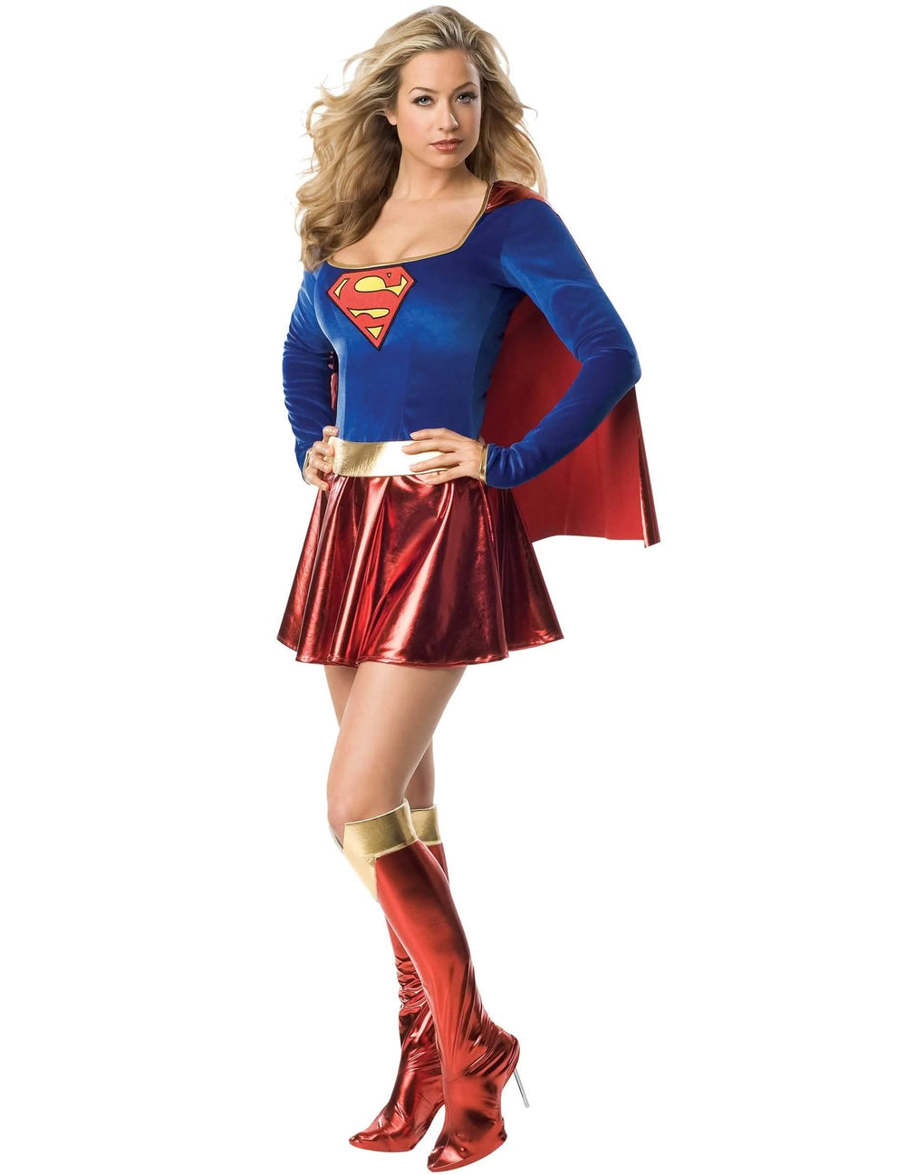 Vue de face du costume de Supergirl du déguisement de couple Superman et Supergirl