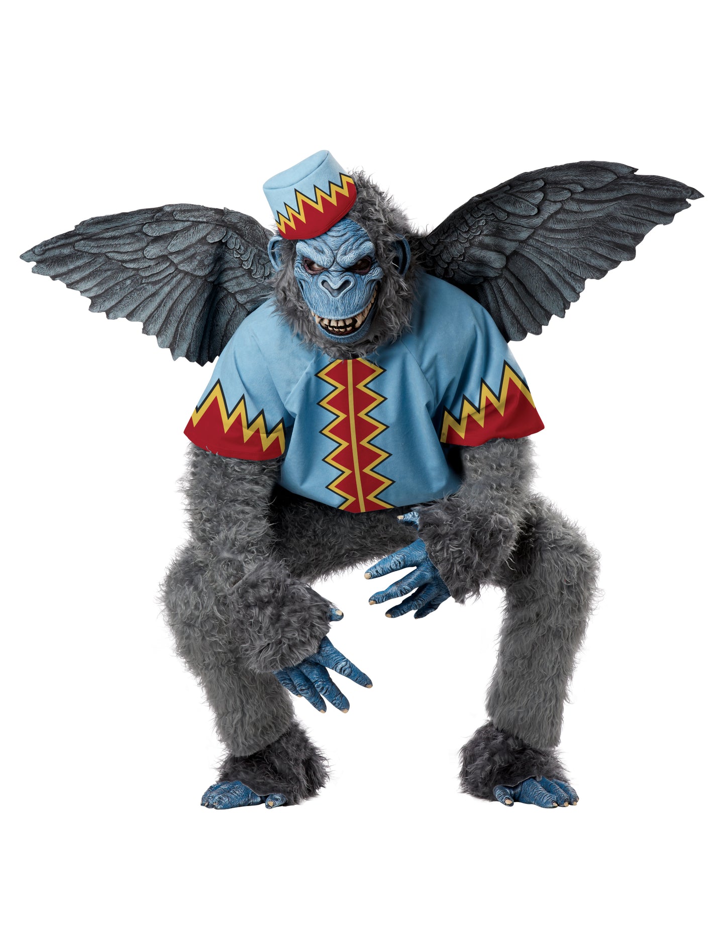 Déguisement de singe volant pour homme gris avec ailes et veste bleue