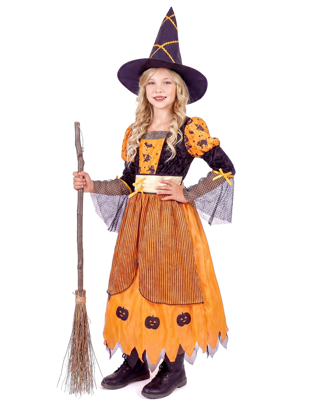 Oranje pompoen heksen outfit voor meisjes