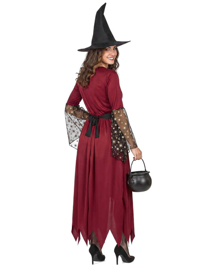Déguisement sorcière rouge et or femme