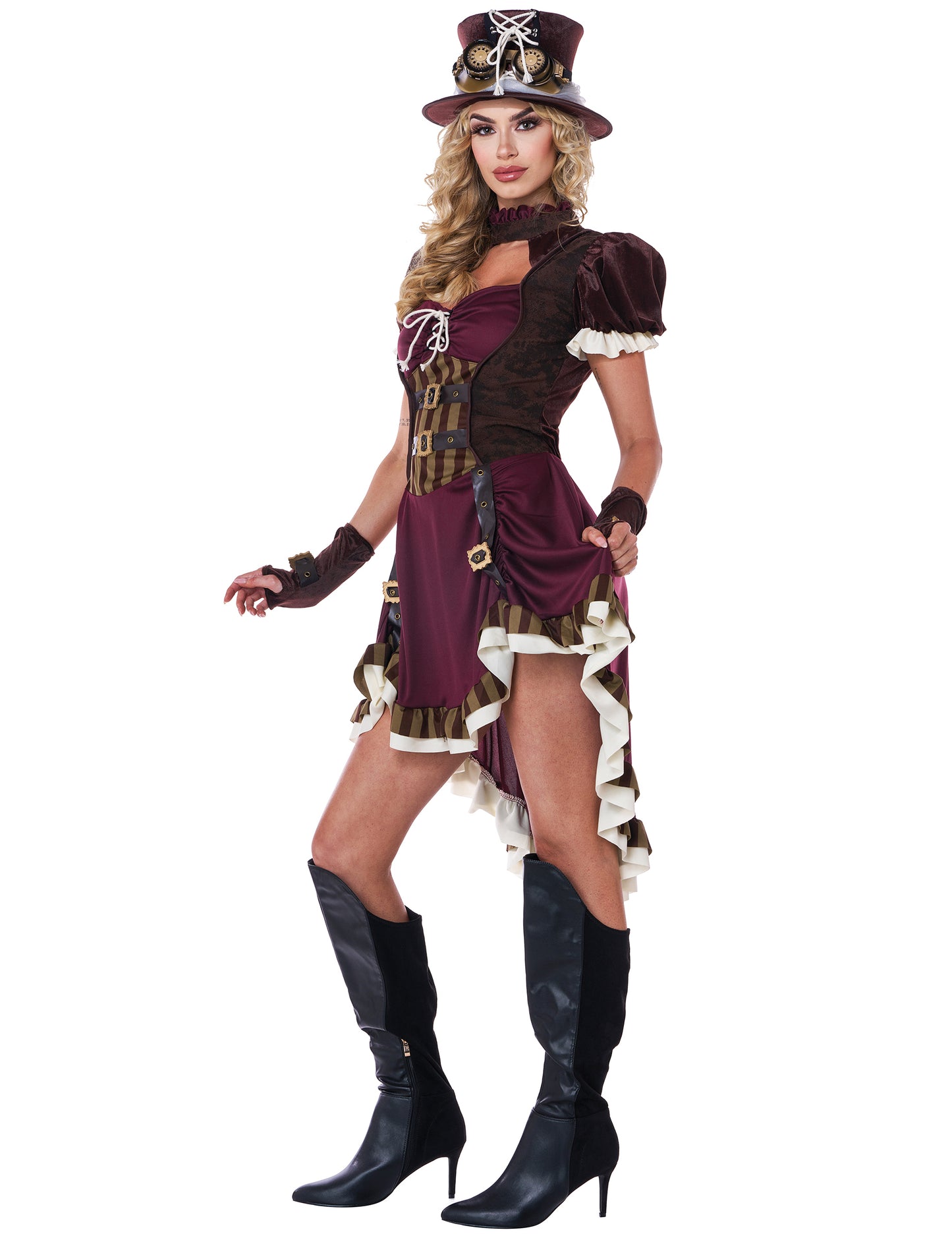 Bordeaux rood Steampunk kostuum voor vrouwen