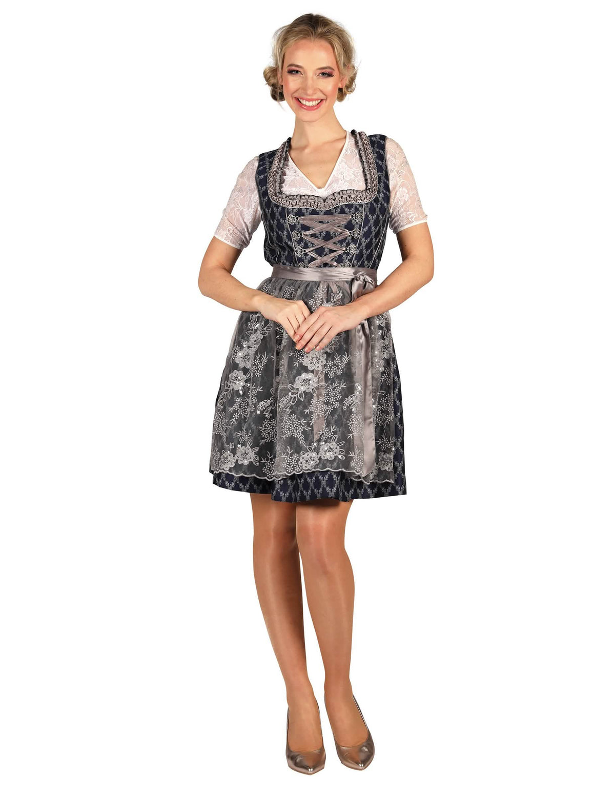 Déguisement traditionnel Bavaroise bleu et argent premium femme