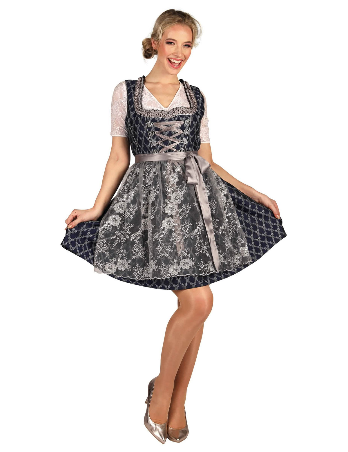 Déguisement traditionnel Bavaroise bleu et argent premium femme