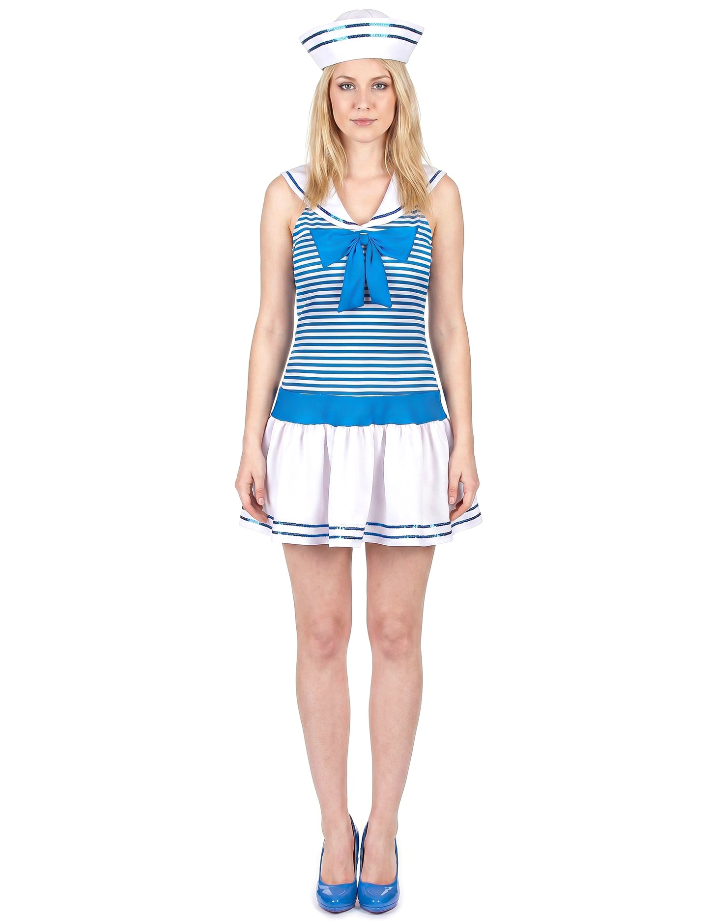 Sexy blauw gestreepte matrozen outfit voor vrouwen