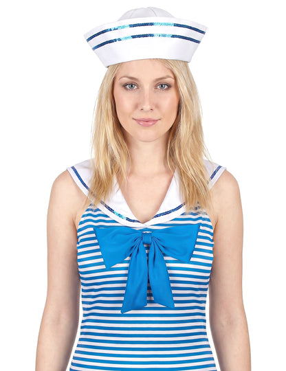 Sexy blauw gestreepte matrozen outfit voor vrouwen