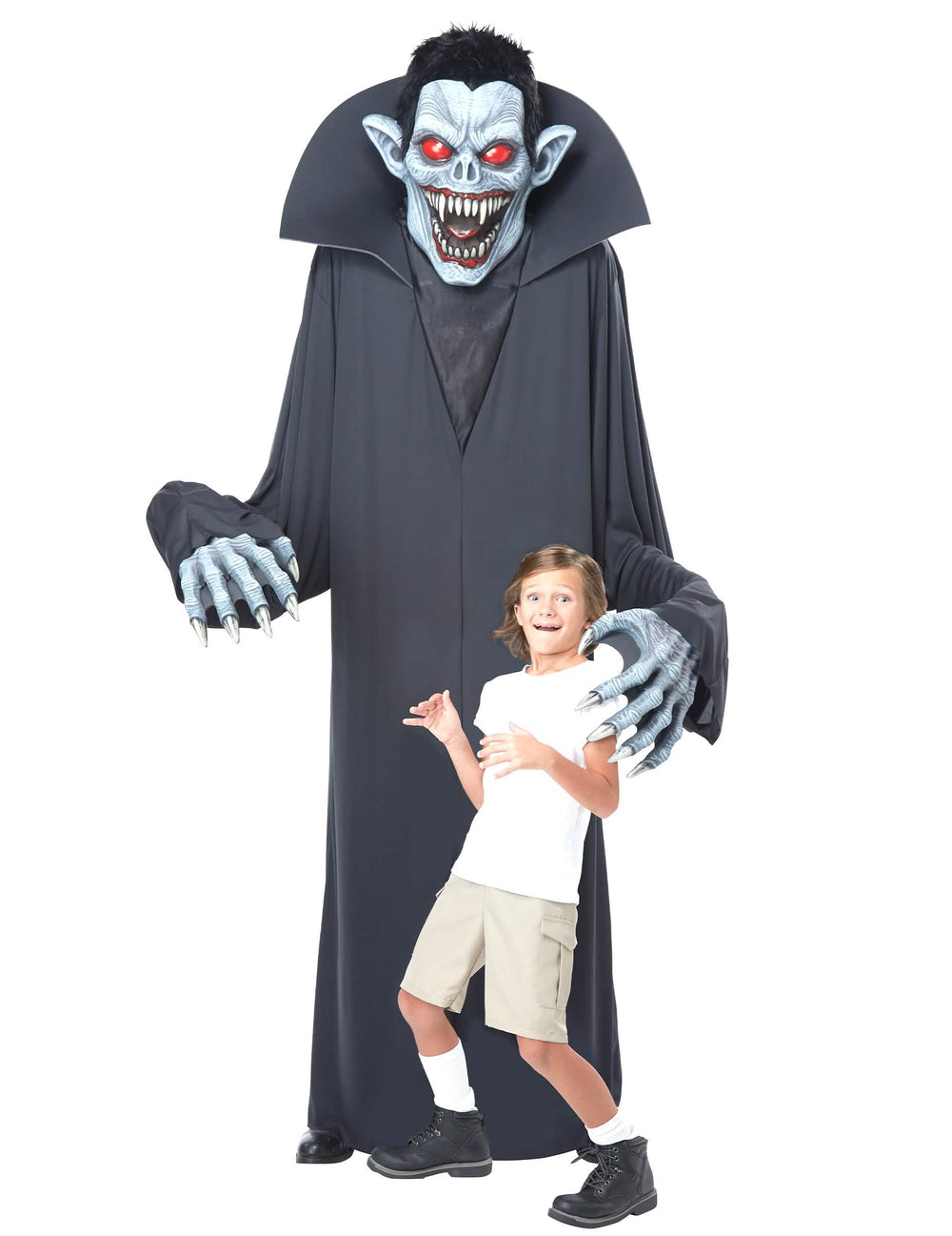 Gigantisch 2-in-1 vampierkostuum voor volwassenen zwart met blauw masker met rode ogen