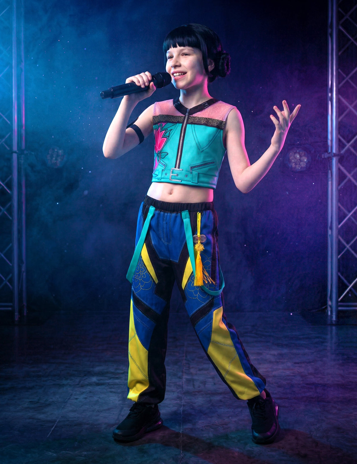 Déguisement Zoey Kpop Demon Hunter™ pour fille bleu, jaune et turquoise