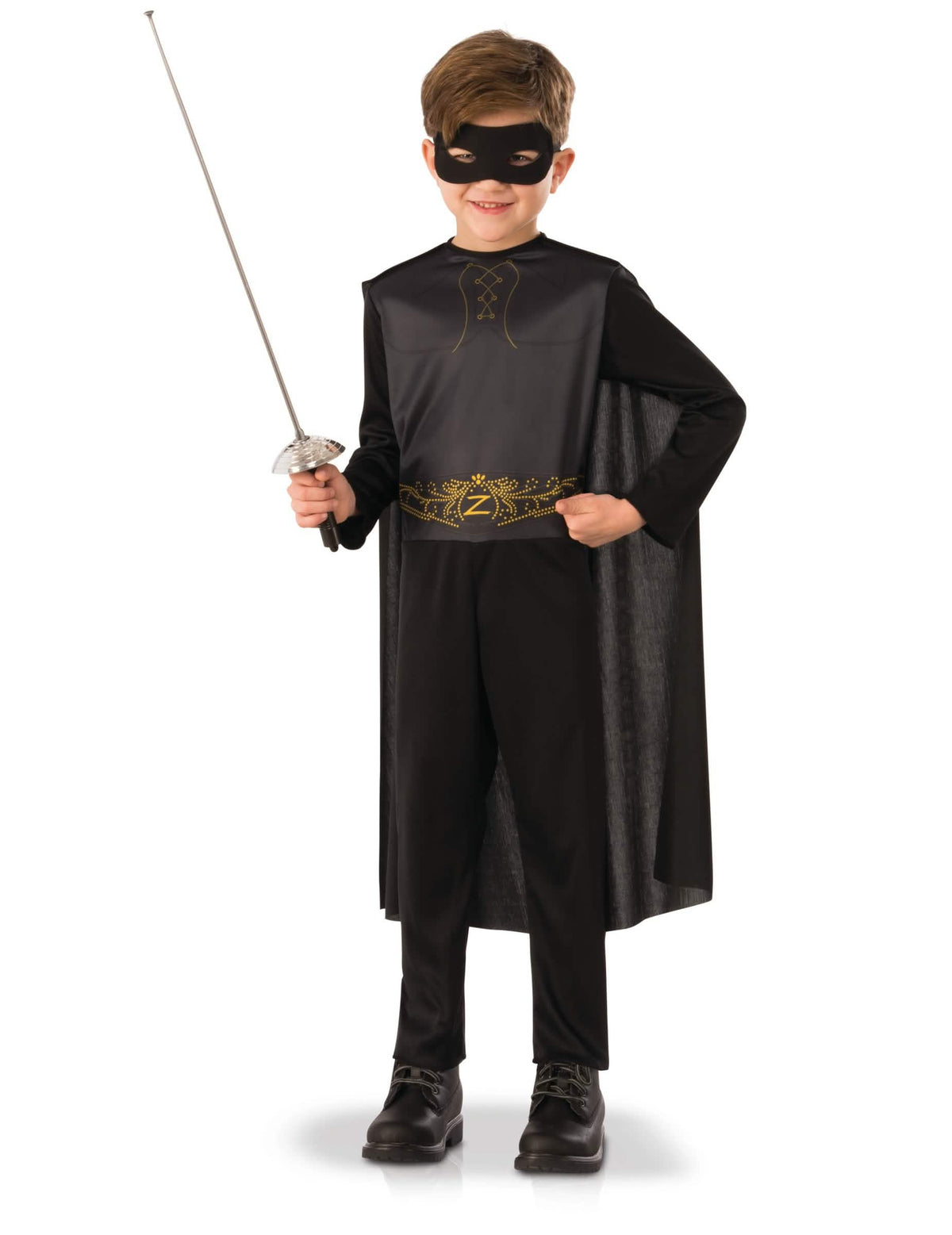 Déguisement classique Zorro pour garçon noir avec cape et masque