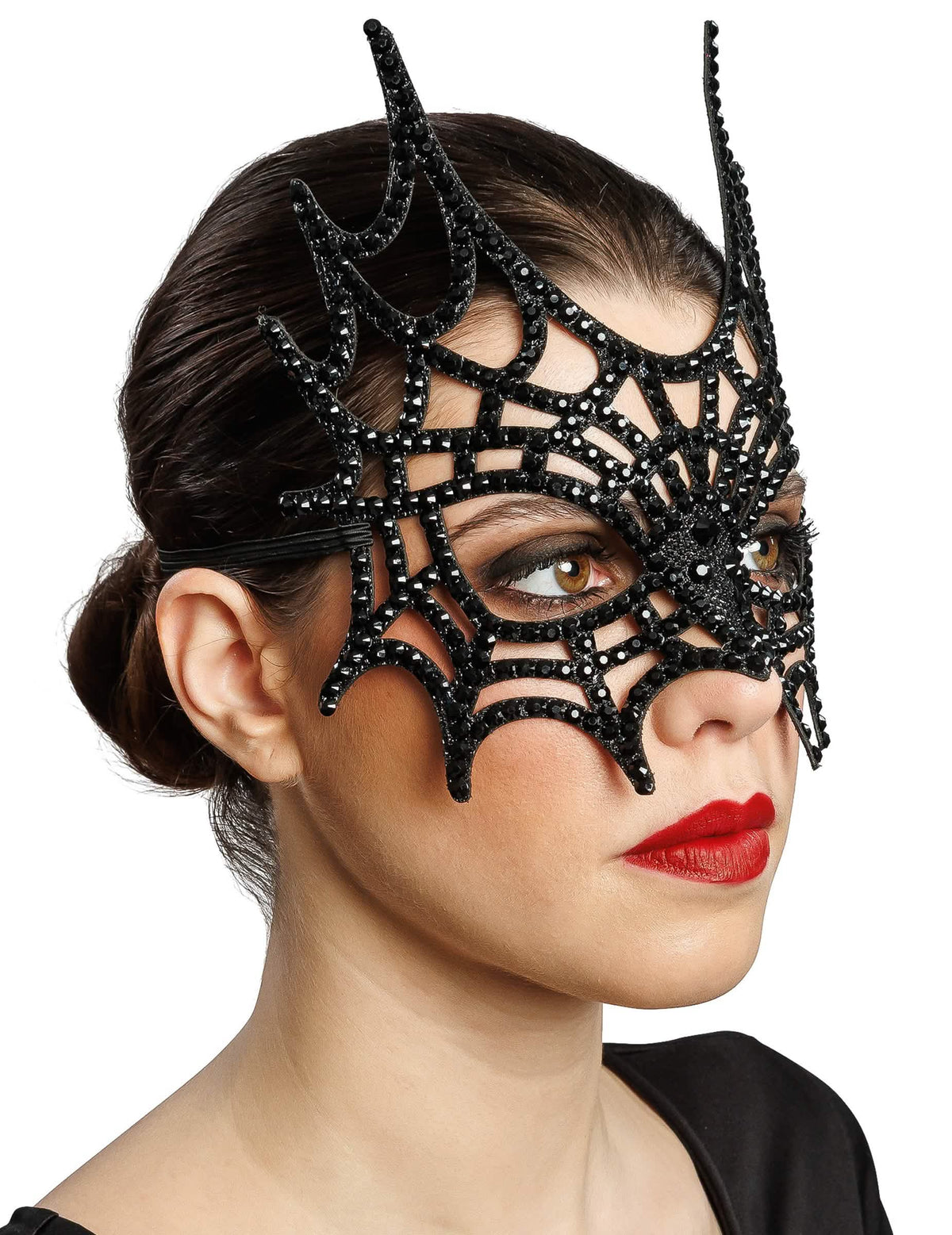 Demi masque toile d'araignée à strass noir adulte