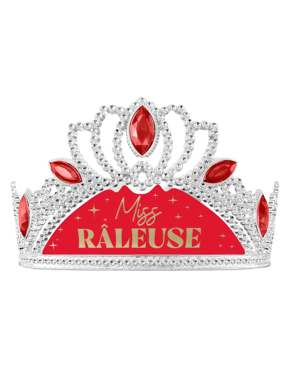 Diadème humoristique Miss Râleuse pour femme argenté et rouge avec pierres rouges