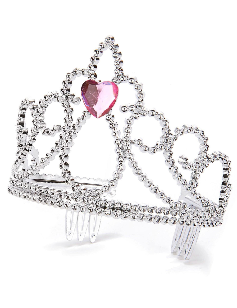 Vue de trois-quarts et peignes de fixation du diadème princesse cœur