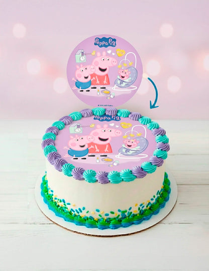Peppa Pig™ New Baby eetbare ouwel taartschijf 20 cm