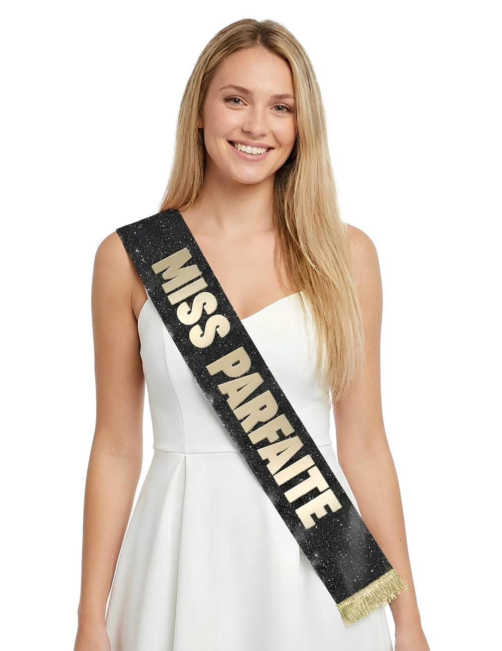 Écharpe Miss Parfaite pour femme noire à paillettes et lettrage doré