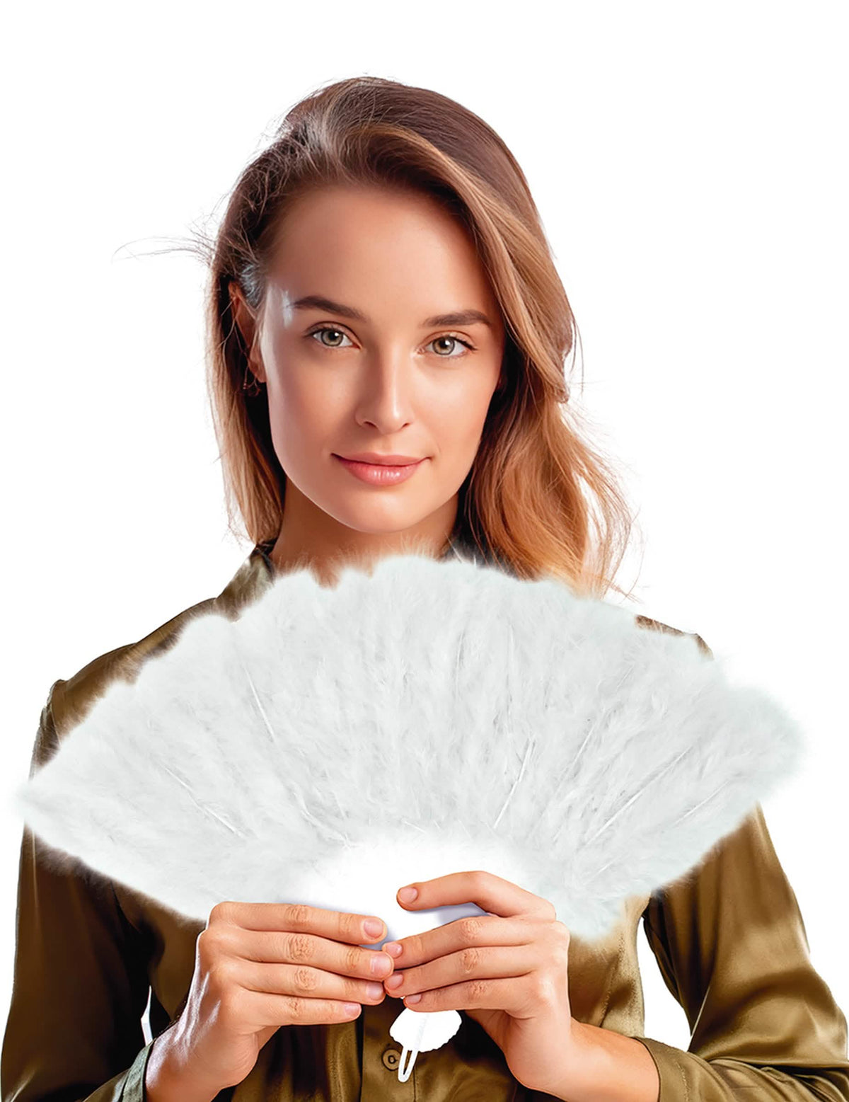 Eventail à plumes pour femme blanc