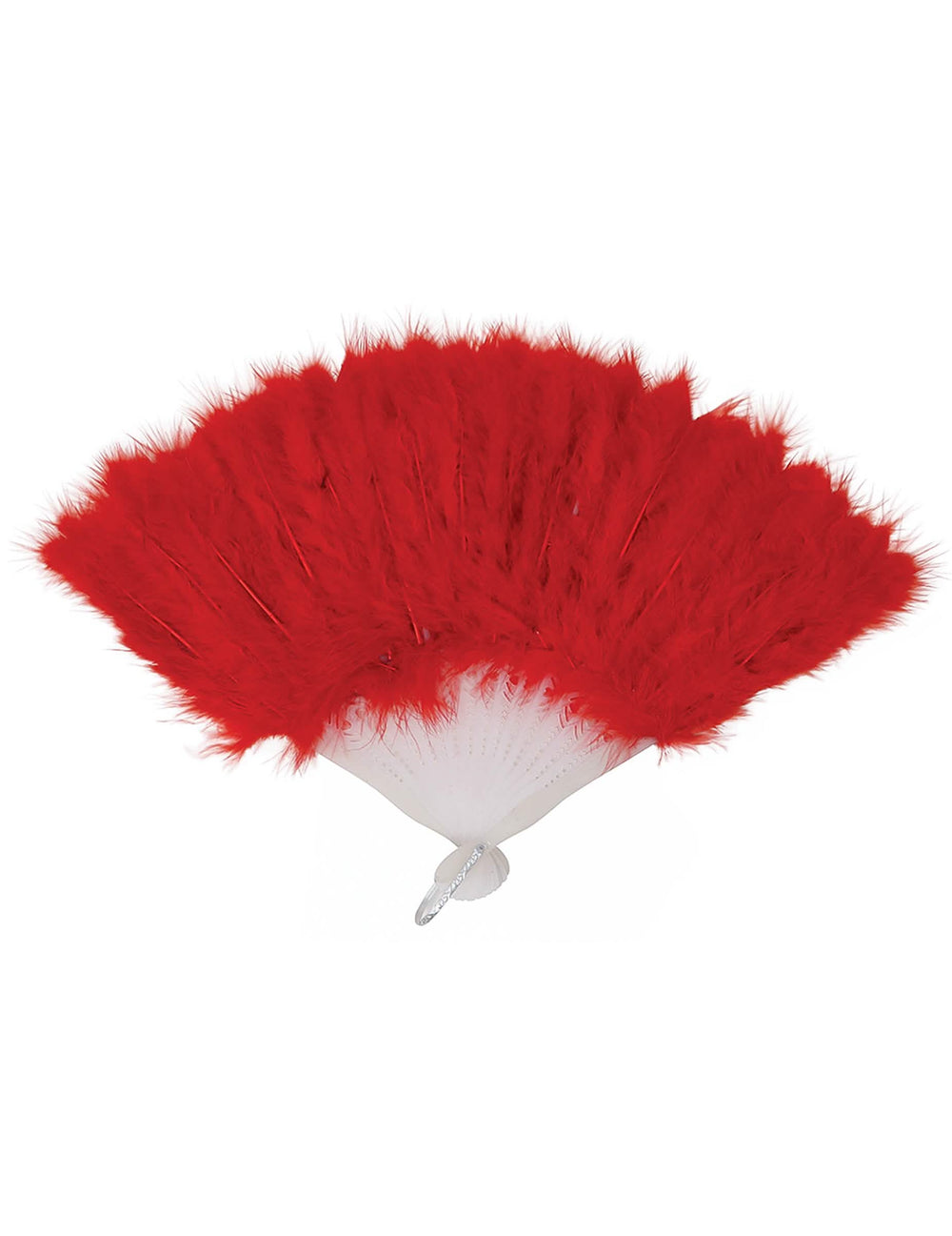 Vue de face de l'éventail à plumes pour femme rouge