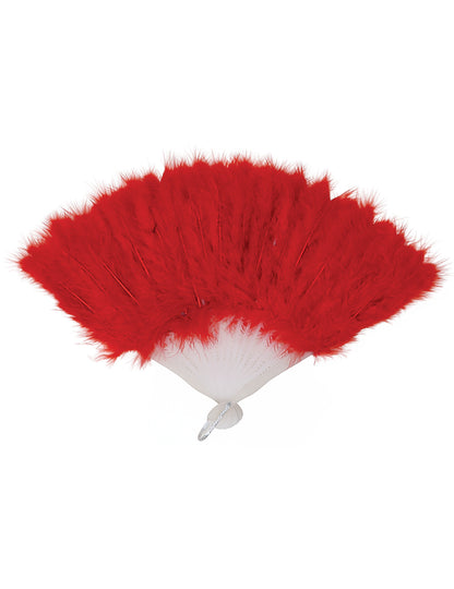 Vue de face de l'éventail à plumes pour femme rouge