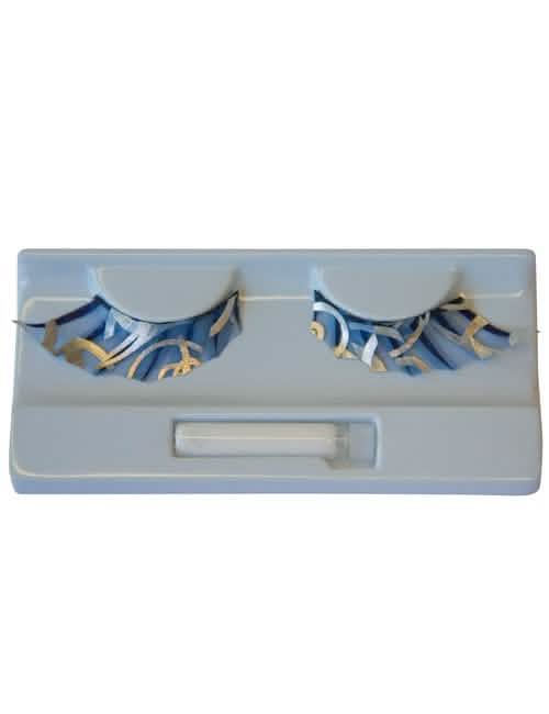 Feestelijke nepwimpers voor volwassenen blauw met gouden en zilveren motieven