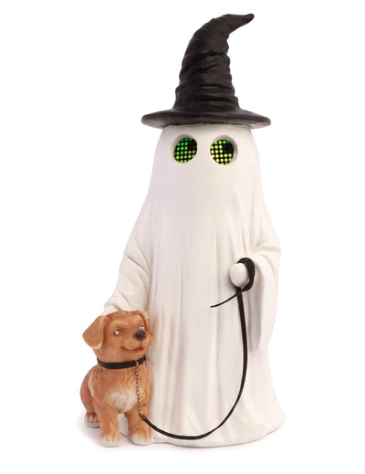 Decoratieve Summerween geest van hars met puntmuts hond en geanimeerde led-ogen 23,5 x 20 x 45,5 cm