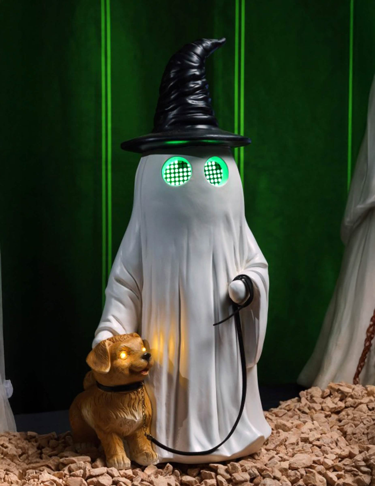 Decoratieve Summerween geest van hars met puntmuts hond en geanimeerde led-ogen 23,5 x 20 x 45,5 cm