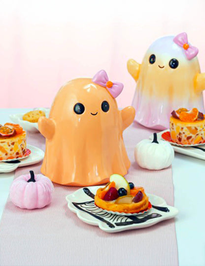 Glimlachend pasteloranje hars spook 20 cm
