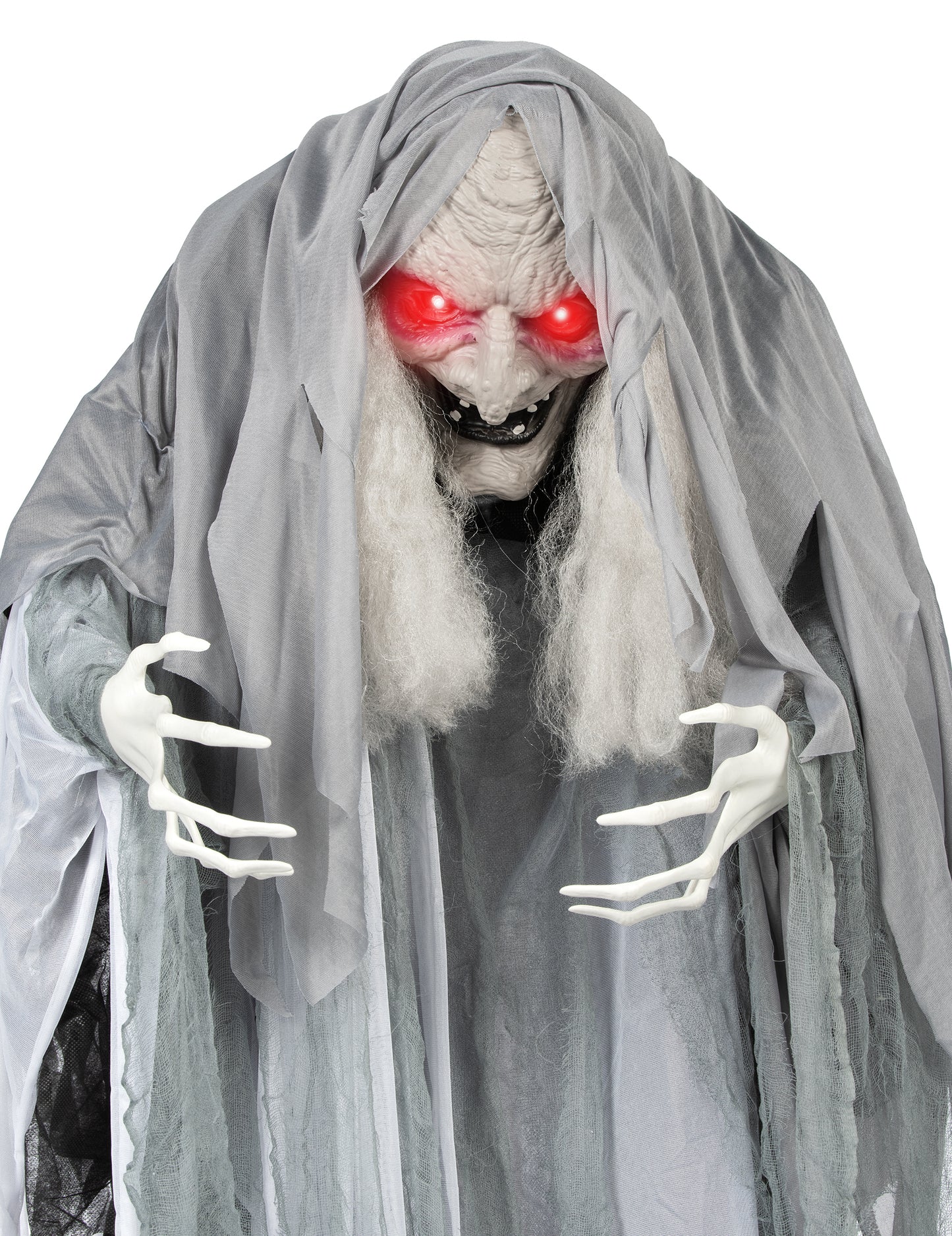 Gros plan sur le visage et les mains de la sorcière animée pour décoration d'Halloween