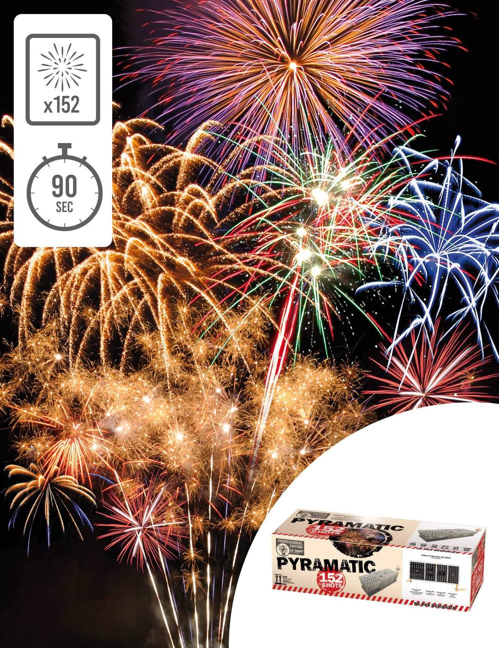 Feu d'artifice Pyramatic Professional Edition pour fête multicolore 152 tirs 90 sec