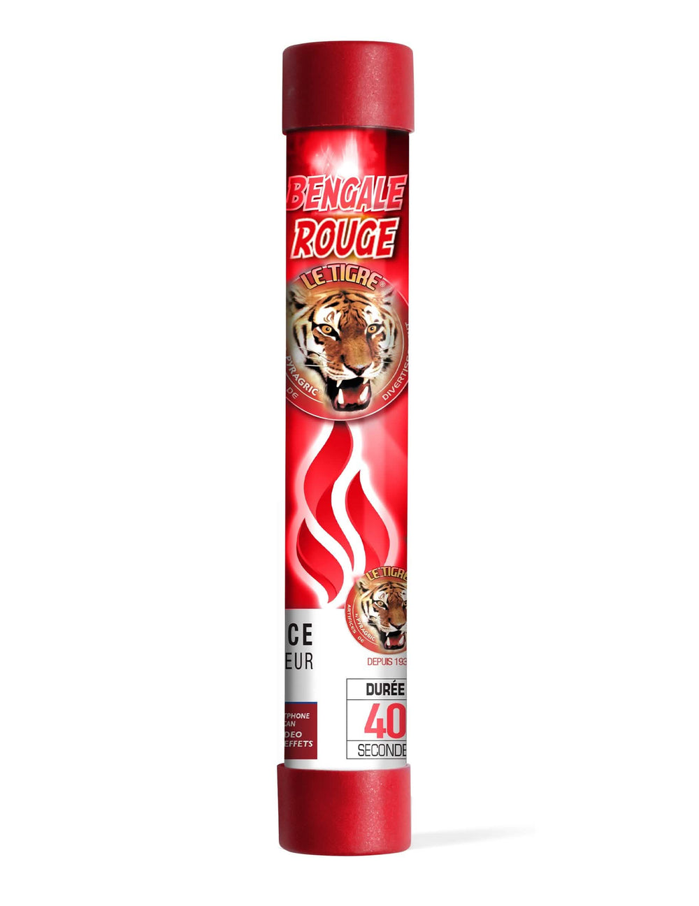 Feu de Bengale Le Tigre pour fête rouge 40 secondes