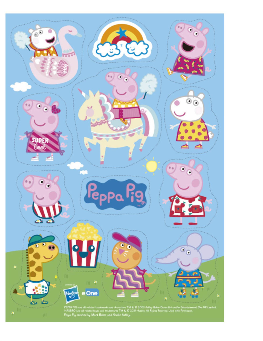 Eetbare snijvellen Peppa Pig in meerdere kleuren met verschillende personages en motieven