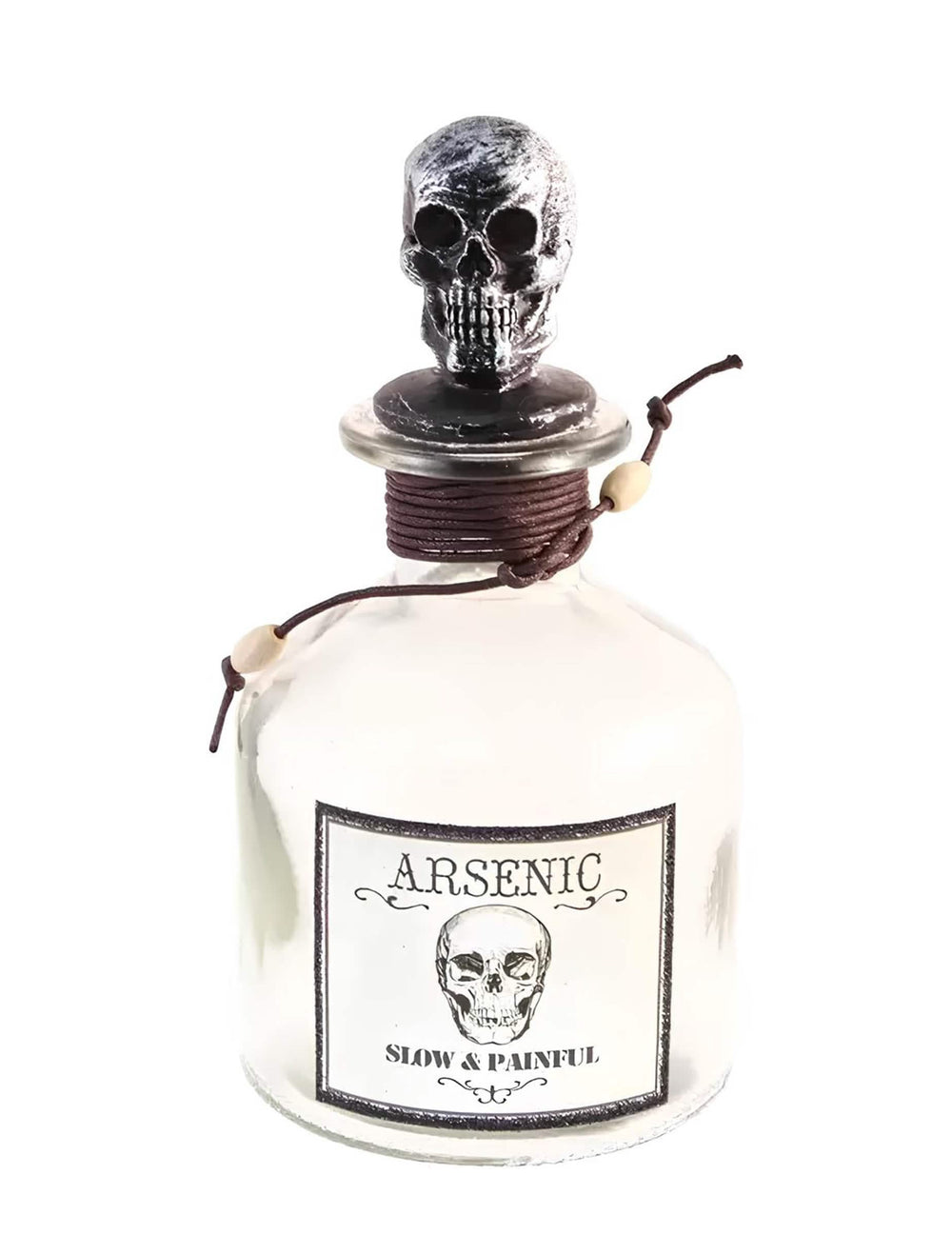 Fiole d'arsenic pour Halloween transparente avec bouchon tête de mort argenté