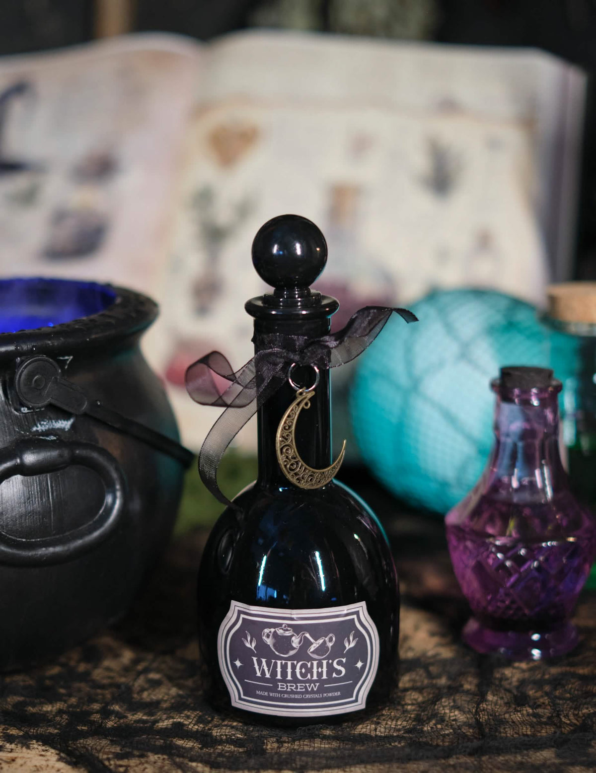 Fiole en verre magie noire de sorcière 19,5 cm