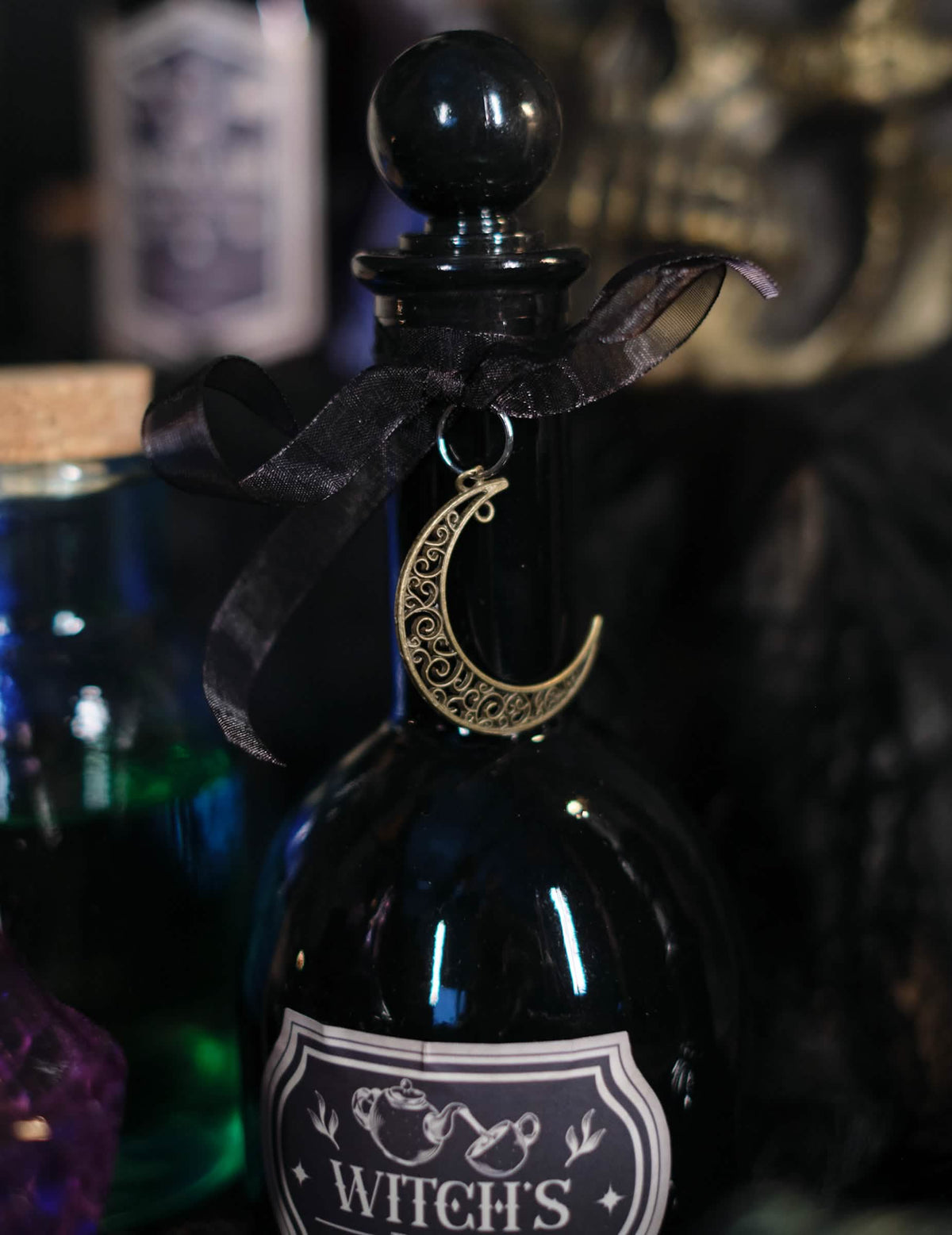 Fiole en verre magie noire de sorcière 19,5 cm