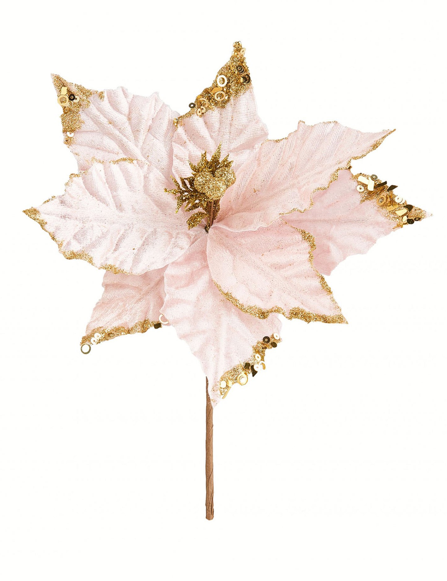Fleur de noël pour décoration rose et dorée à paillettes et sequins