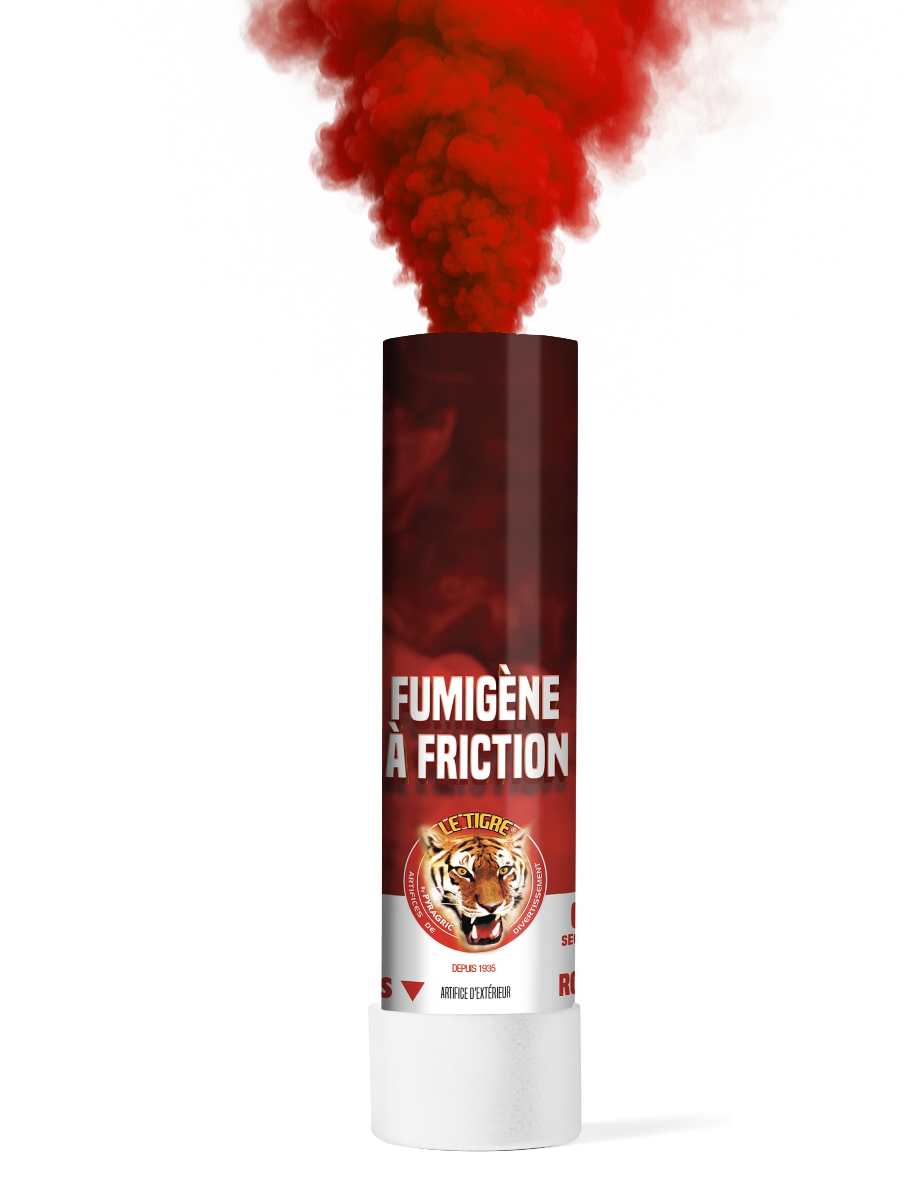 Visualisation de la fumée rouge du fumigène à friction pour adulte rouge 1 minute