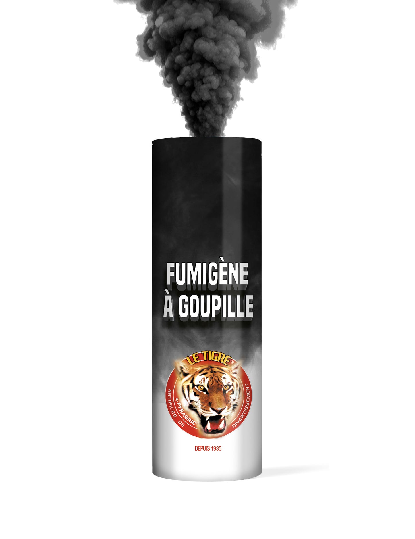 Vue de la fumée noire du fumigène à goupille pour fête noir 1 minute