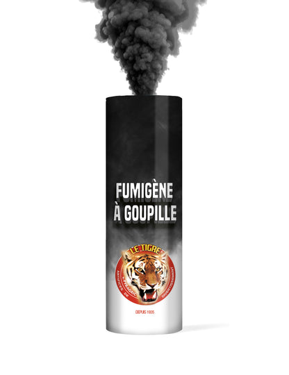 Vue de la fumée noire du fumigène à goupille pour fête noir 1 minute