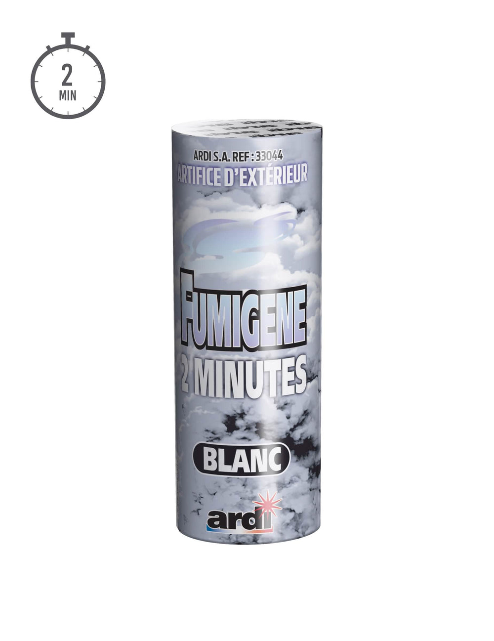 Détail de l'emballage du fumigène en pot blanc 2 minutes