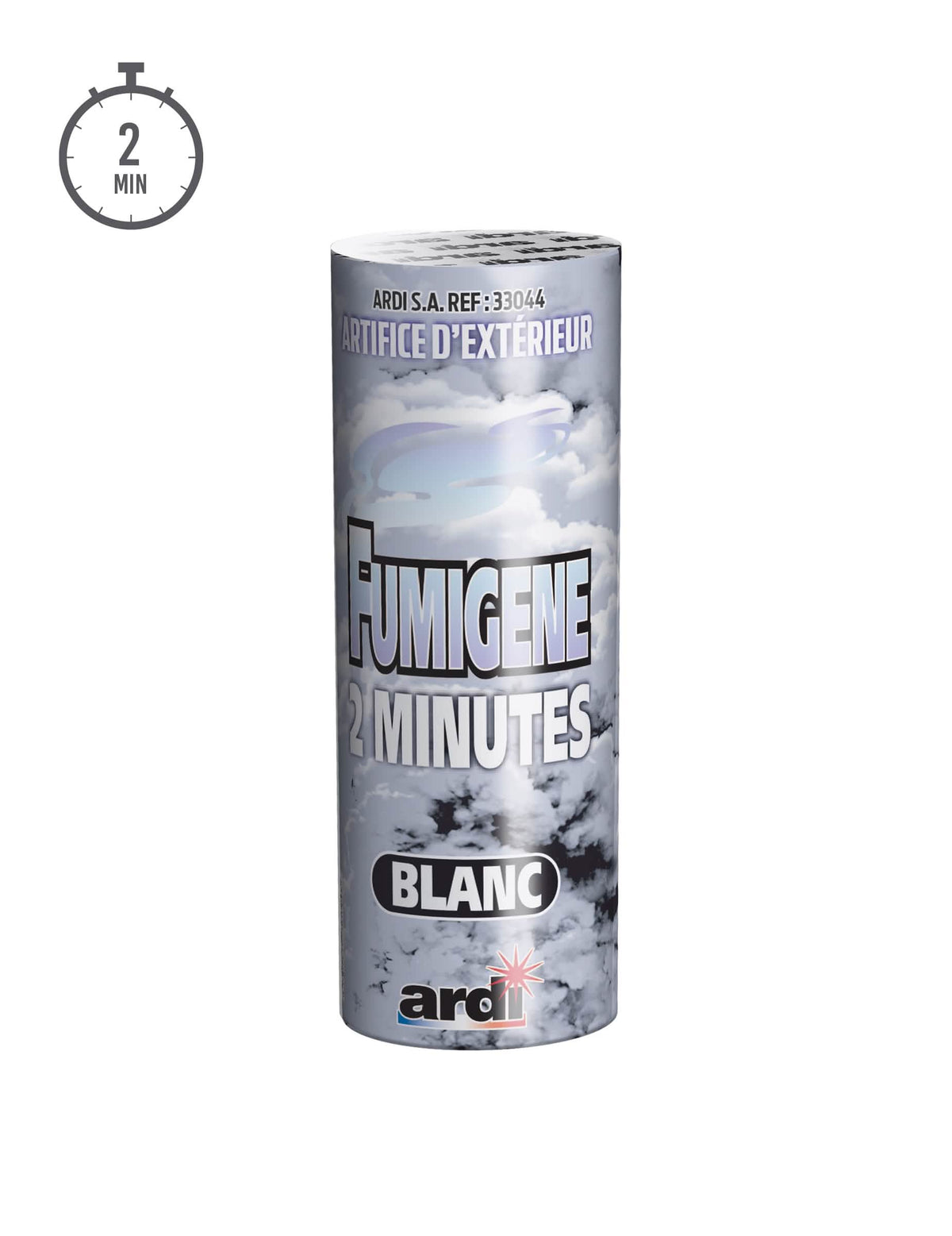 Détail de l'emballage du fumigène en pot blanc 2 minutes
