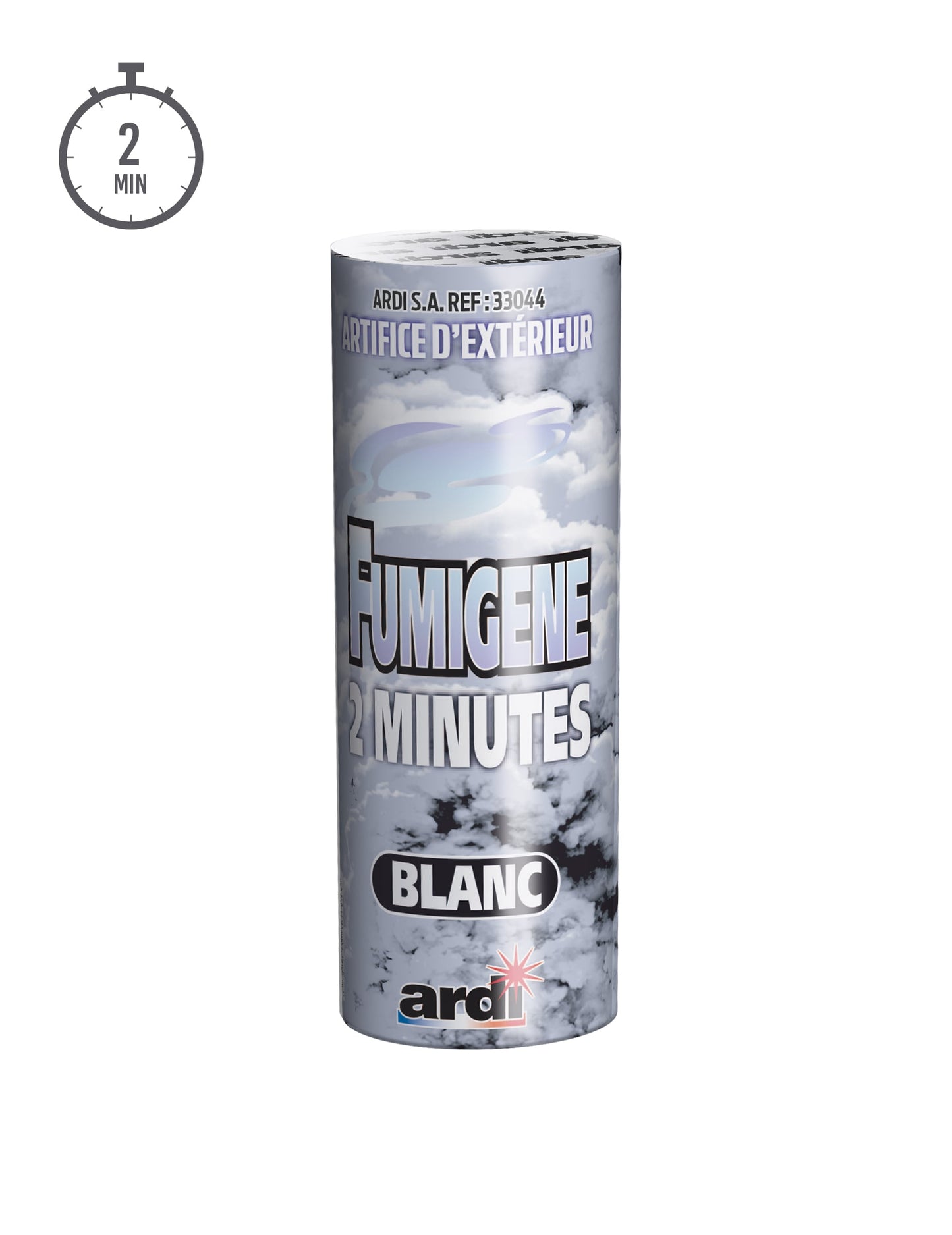 Détail de l'emballage du fumigène en pot blanc 2 minutes