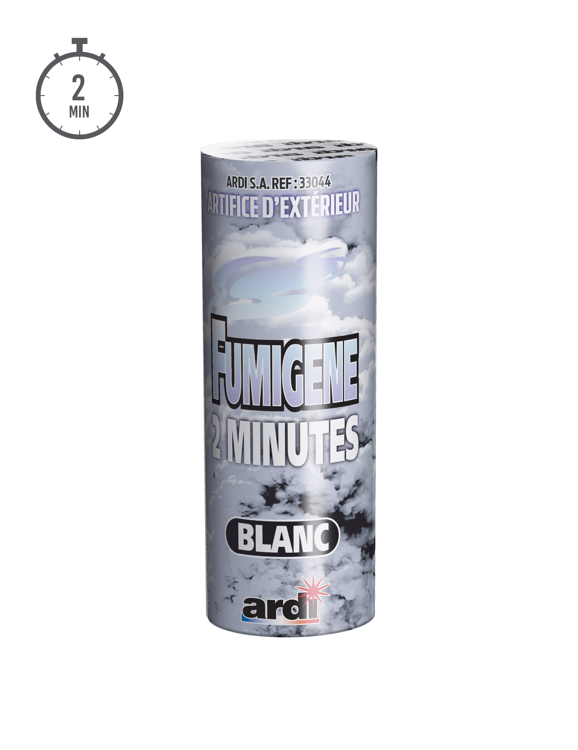 Détail de l'emballage du fumigène en pot blanc 2 minutes