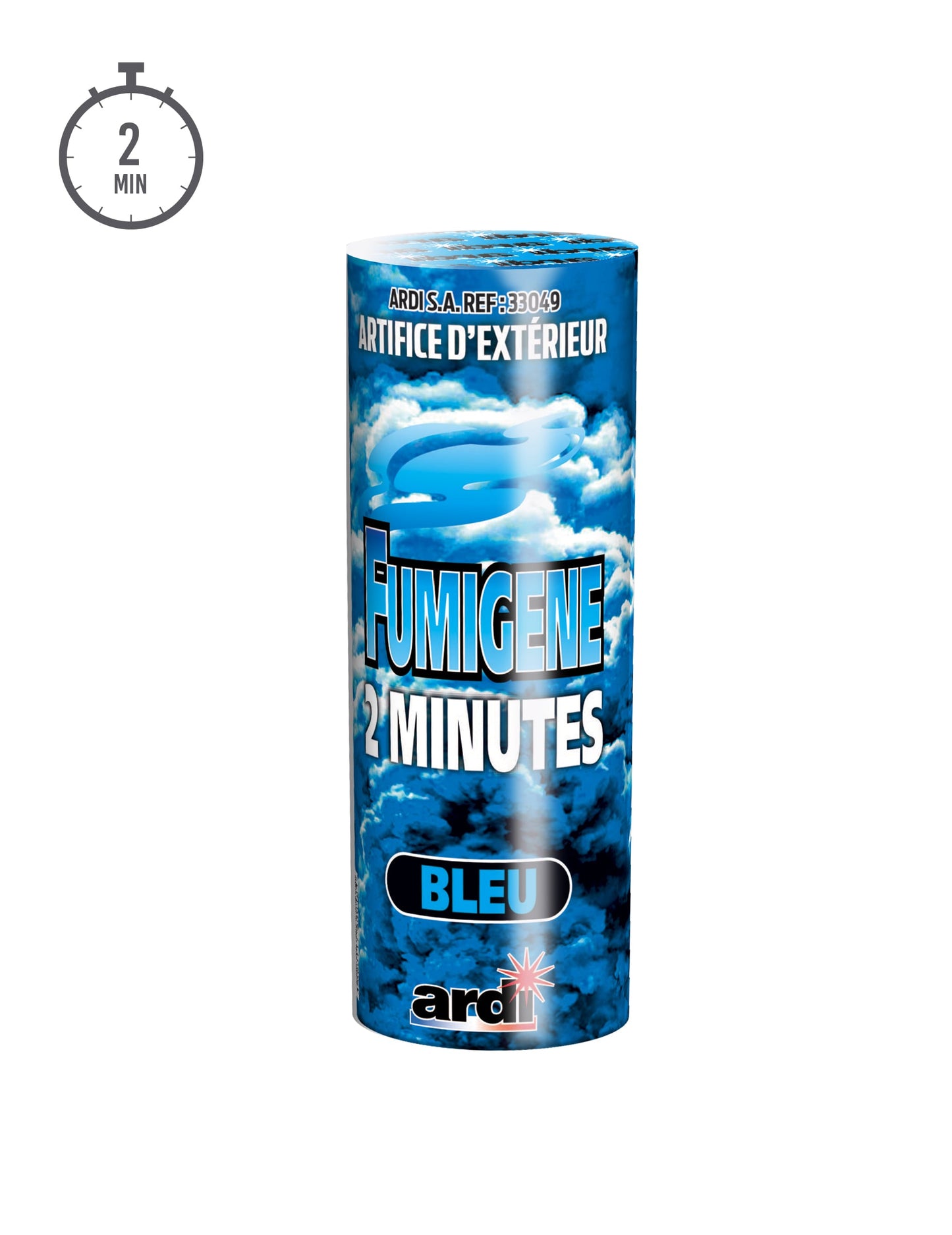 Vue d'ensemble du fumigène en pot bleu 2 minutes