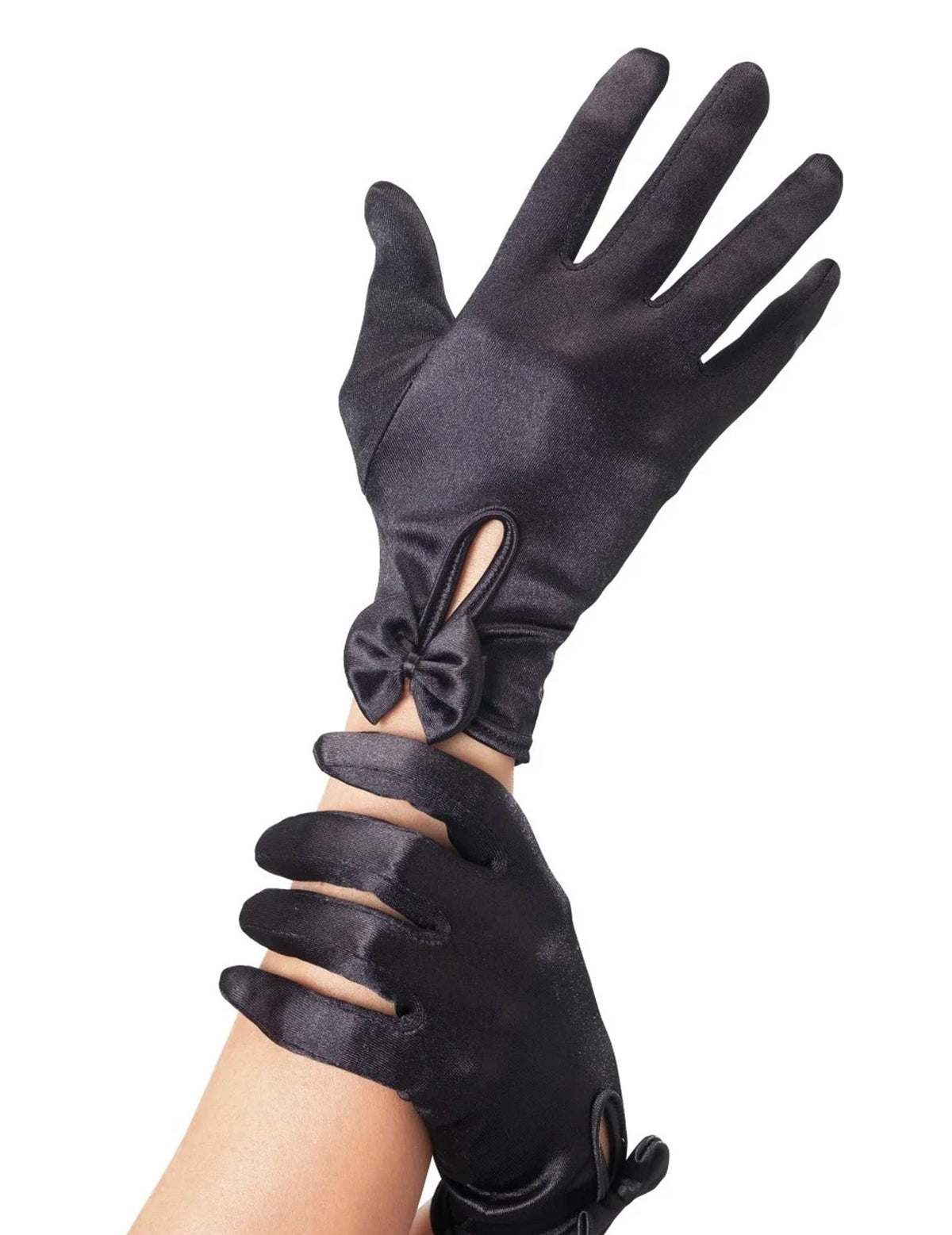 Gants courts pour femme noirs avec noeud