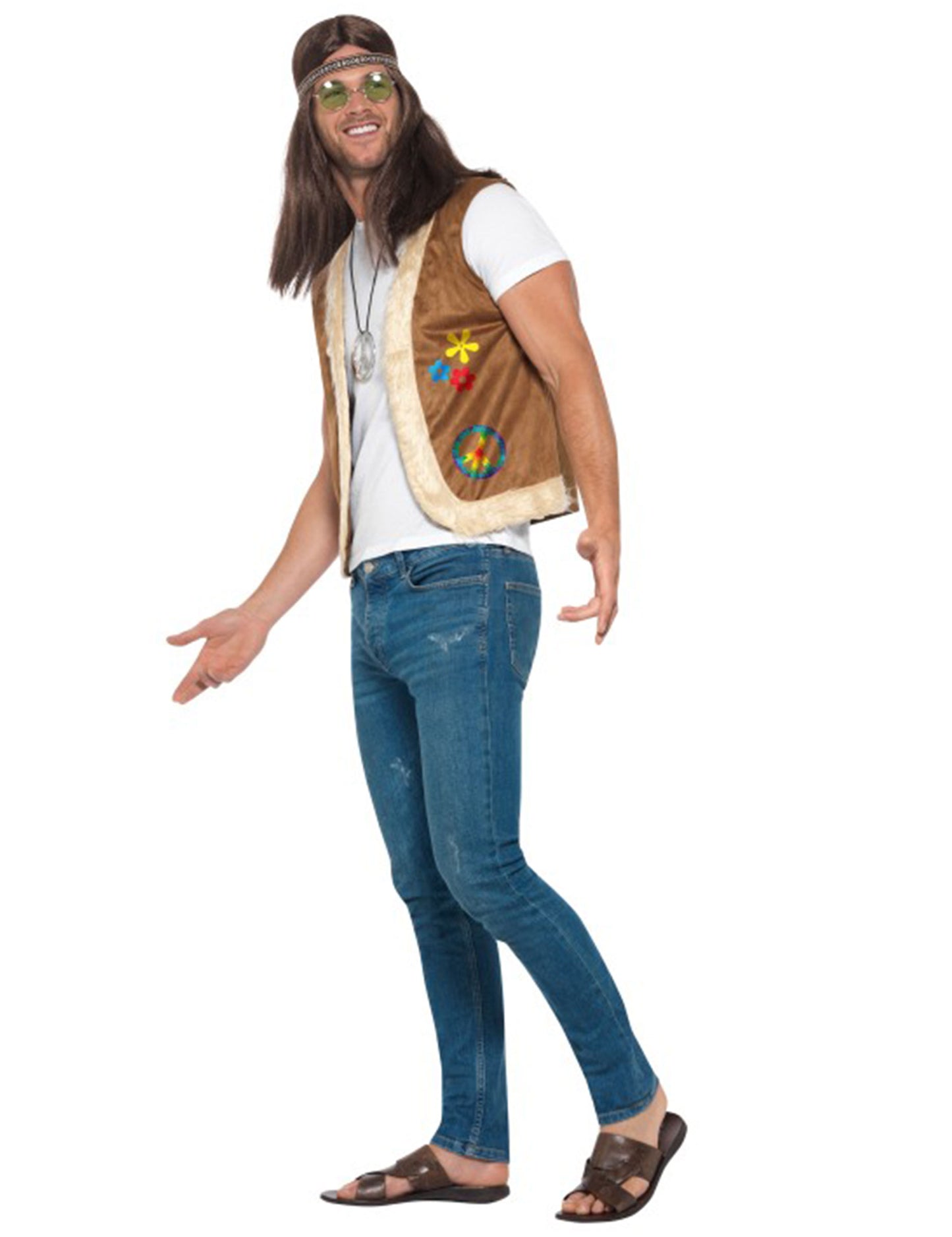 Vue de profil du gilet hippie avec fourrure pour adulte